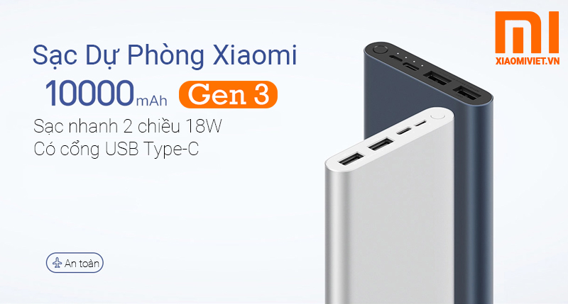 [GIÁ SỐC ] Sạc dự phòng Xiaomi 10000mAh Gen 3 Bản Sạc Nhanh 2021 - 2 Cổng Sạc USB Tiện Dụng - Hỗ Trợ Sạc Full Dòng Máy - Bảo hành 12 Tháng, Lỗi 1 Đổi 1