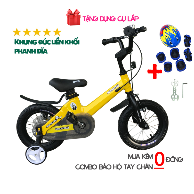 Xe đạp trẻ em cao cấp SpaceBaby size 14 inchs cho bé từ 3 đến 6 tuổi khung hợp kim Magiê đúc nguyên khối, phanh đĩa an toàn
