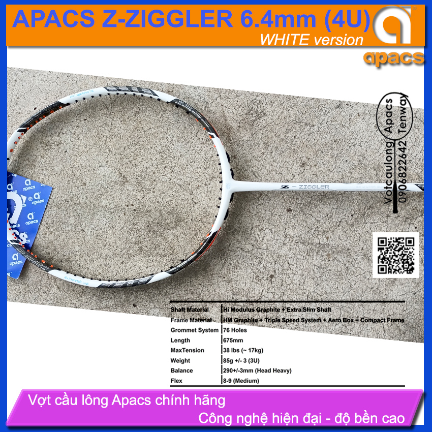 [HCM][Vợt cầu lông Apacs Ziggler Z-Ziggler New White Version - 4U] Thân đũa công nghệ mới sơn nhám trắng cực đẹp