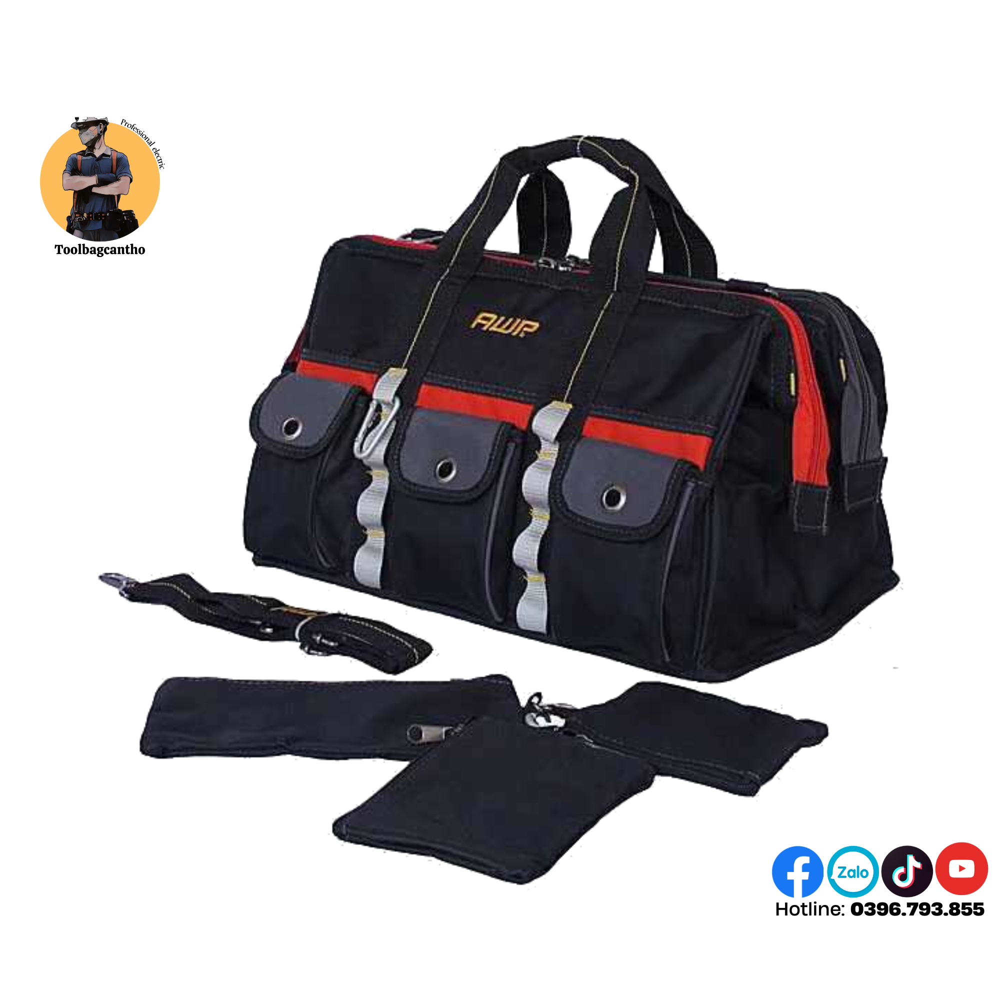 Túi đựng đồ nghề 2 mặt AWP tặng kèm 3 túi đeo