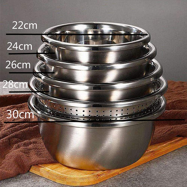 Sét thau rổ 5 món inox – Đồ dùng nhà bếp cho gia đình - Combo 5 món rổ chậu cao cấp - Bộ thau rổ inox 5 món đa năng