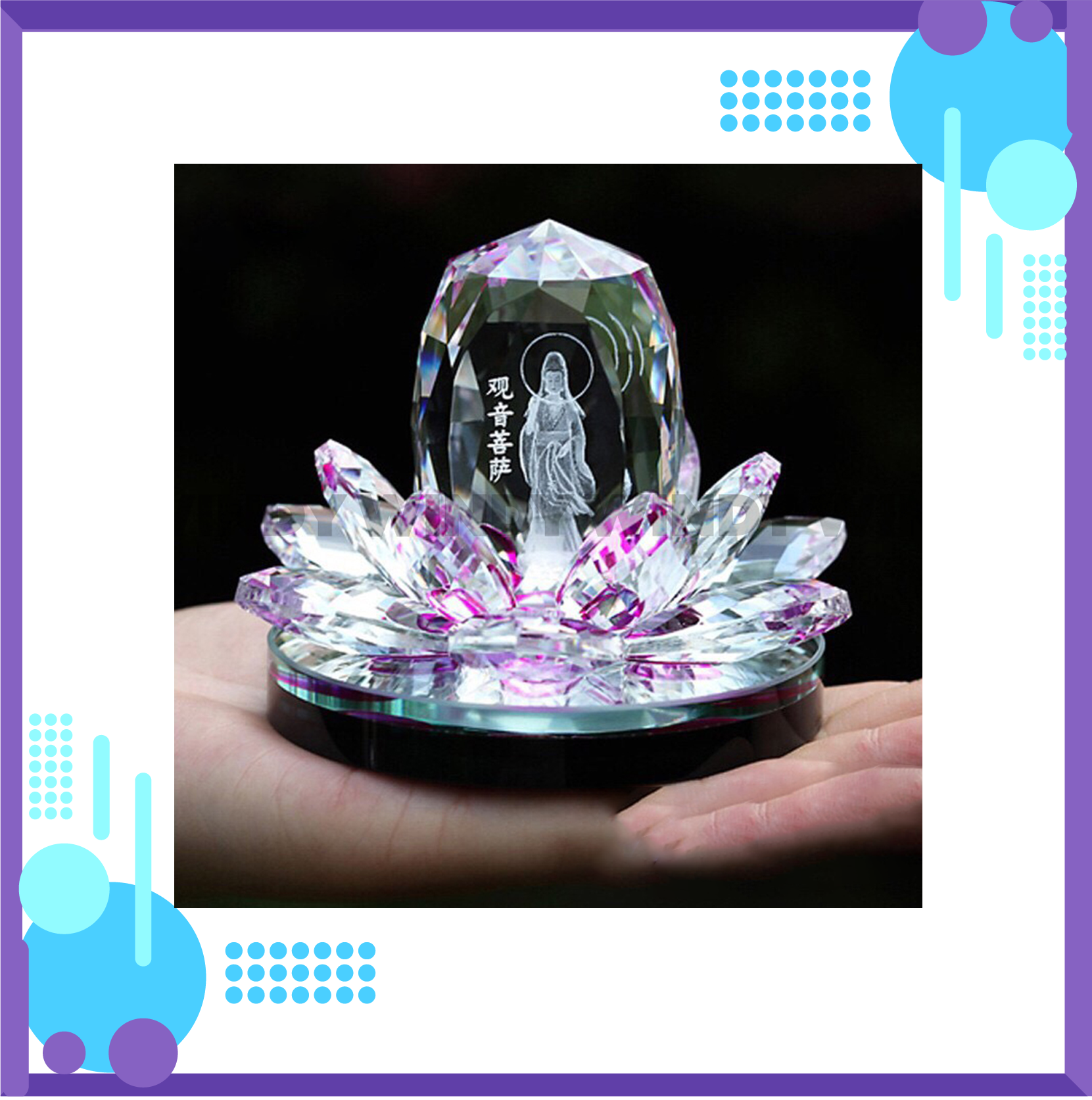 Tượng phật bà quan âm tòa sen pha lê đa sắc