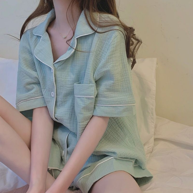 Có big size Bộ ngủ đồ bộ mặc nhà bộ đũi xốp nhún Hàn mềm mại co giãn.XP2