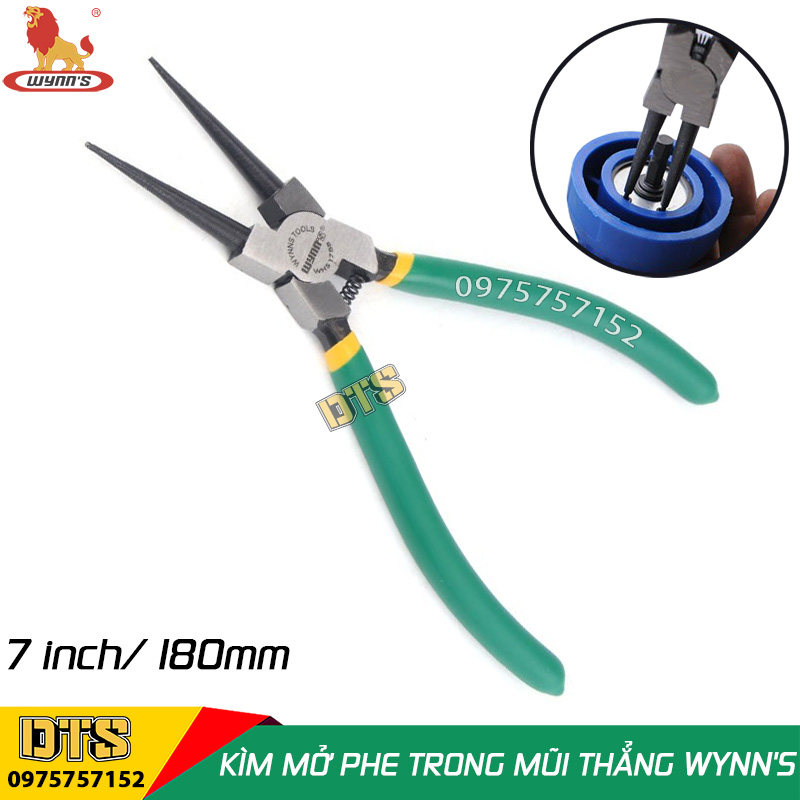 Kìm mở phe trong mũi thẳng công nghiệp WYNN'S 7 inch/ 180mm, kìm phanh vào thép Carbon cao cấp, kềm mở phe mũi thẳng mở trong, thao tác nhanh gọn, chính xác, kìm phe, kìm bóp phe vào, kềm mở phe vòng trong, kìm mở phanh trong, kim mo phe