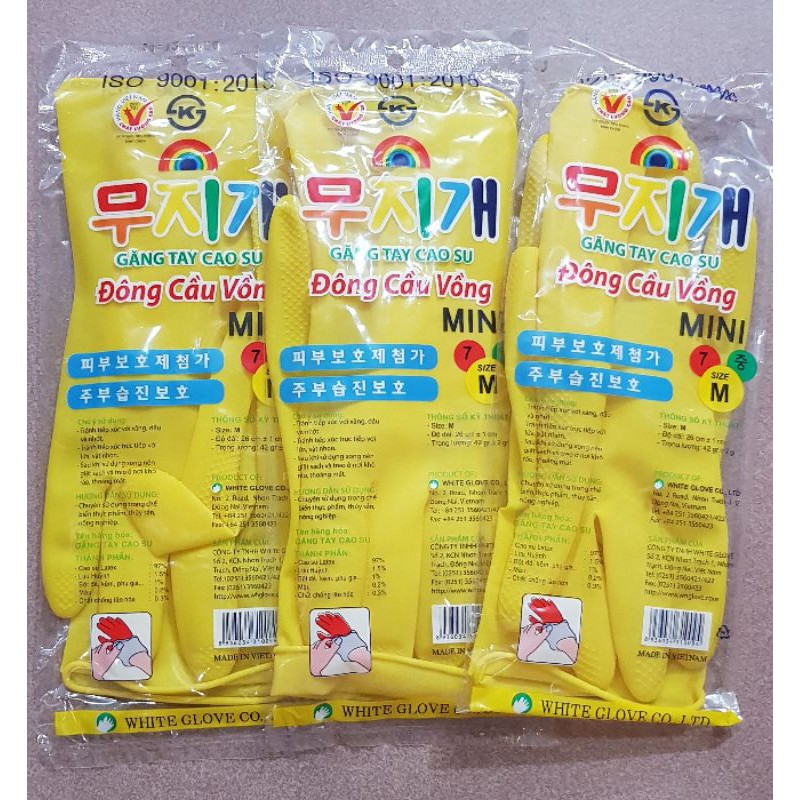 Bịch 10 đôi găng tay cao su Đông Cầu Vồng dài 26cm size M-S, găng tay rửa chén rửa bát