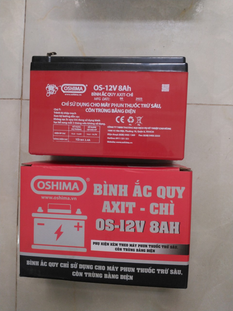 Bình Acquy Oshima 12V-8AH (Bình Acquy khô chuyên dùng cho bình xịt điện...)