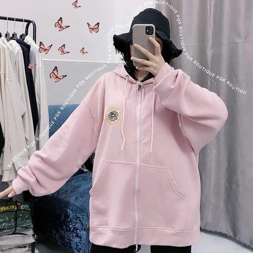 [HCM][FREESHIP TOÀN QUỐC] Áo khoác nam nữ form rộng hoodie nam nữ form rộng có dây kéo hoa cúc