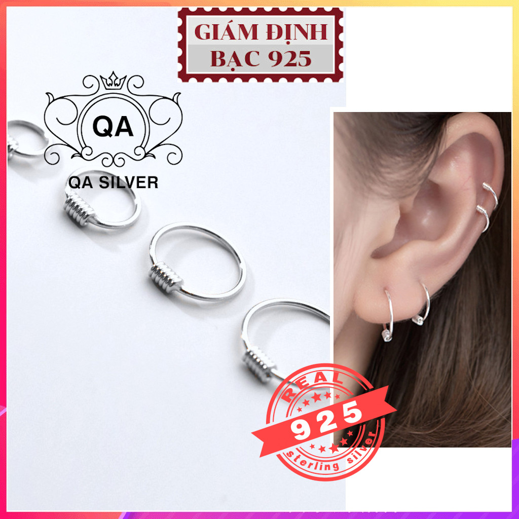 Khuyên tai bạc 925 lò xo bông vòng tròn cuộn nam nữ unisex S925 WIRE QA SILVER Earrings EA200403