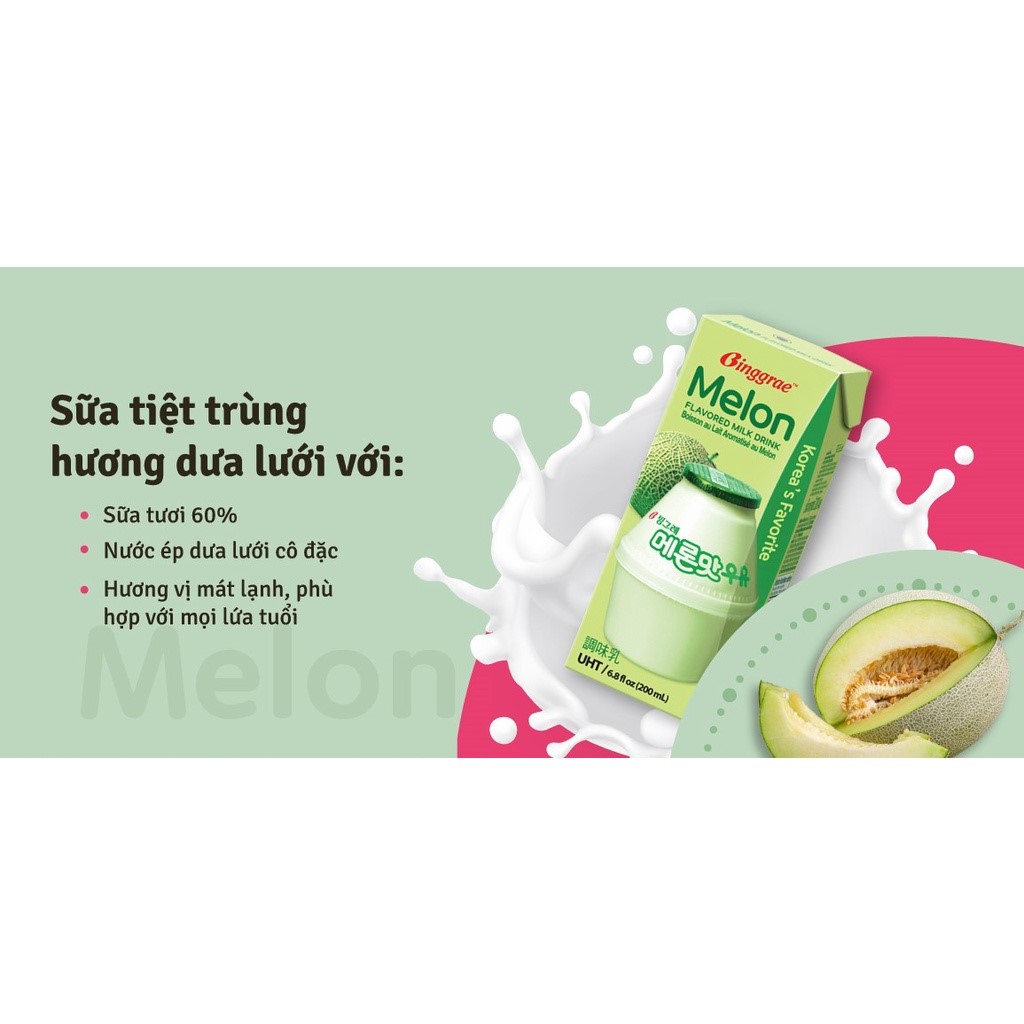 Lốc Sữa Dưa lưới Hàn Quốc Binggrae Melon Milk (200ml x 6 hộp)