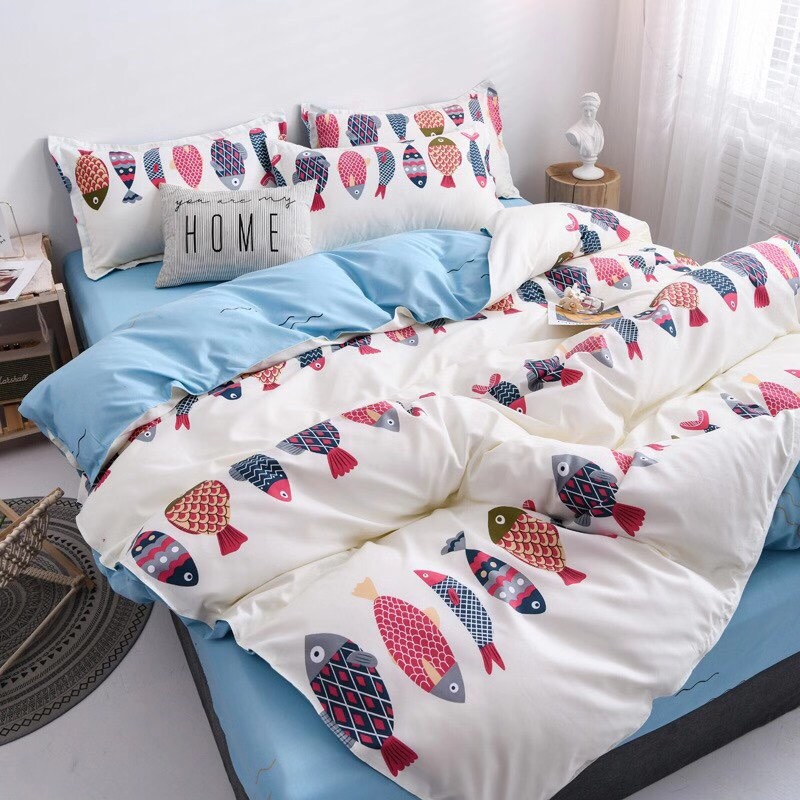 Bộ Chăn Ga Gối Cotton PL Cá Trăng , Chất Liệu Thoáng Mát , Kích Cỡ Đa Dạng , By. C.A Decor Store