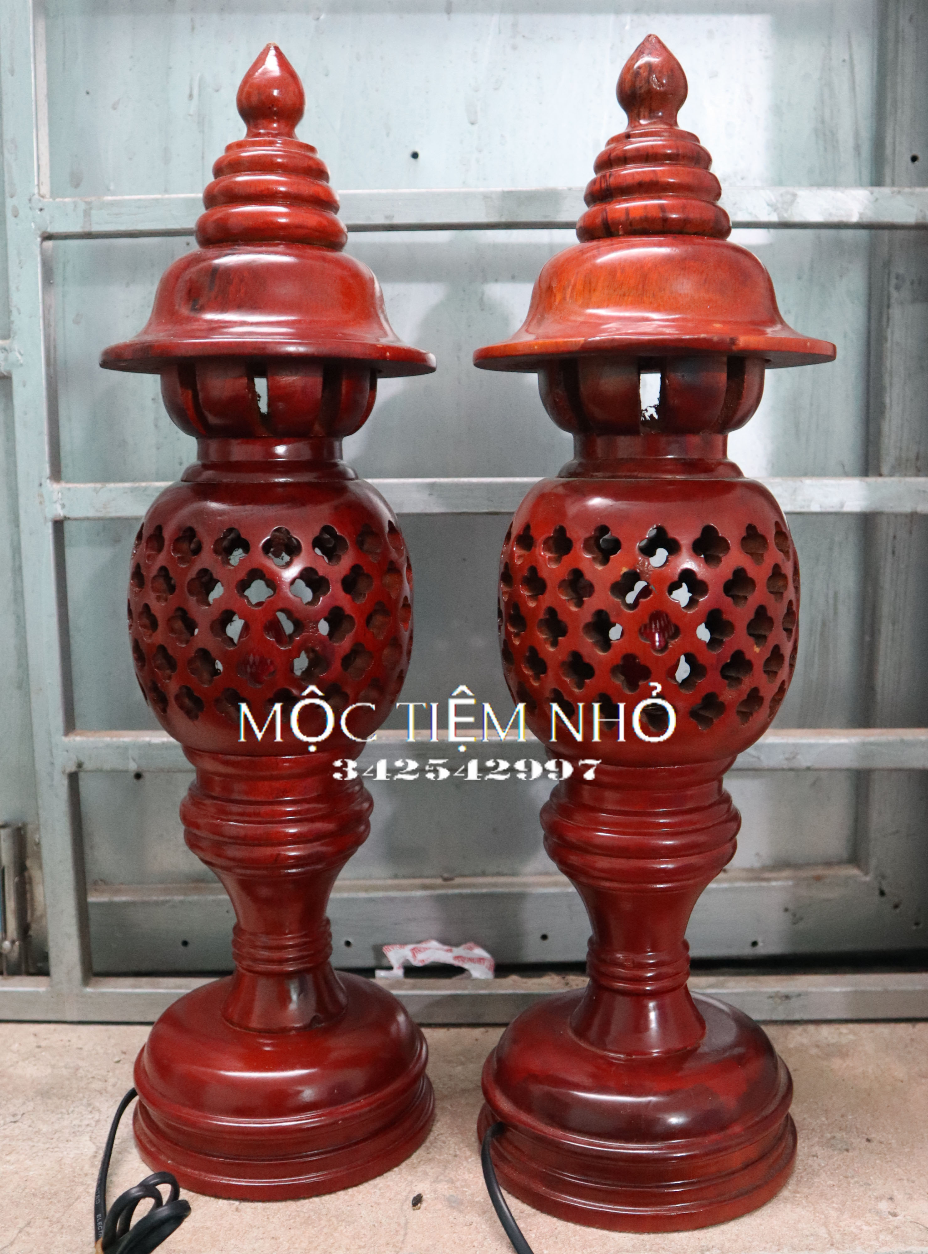 Đèn thờ quả dứa đèn thờ gỗ xà cừ đèn thờ tổ ong-Đèn thờ gỗ 3 cỡ đèn