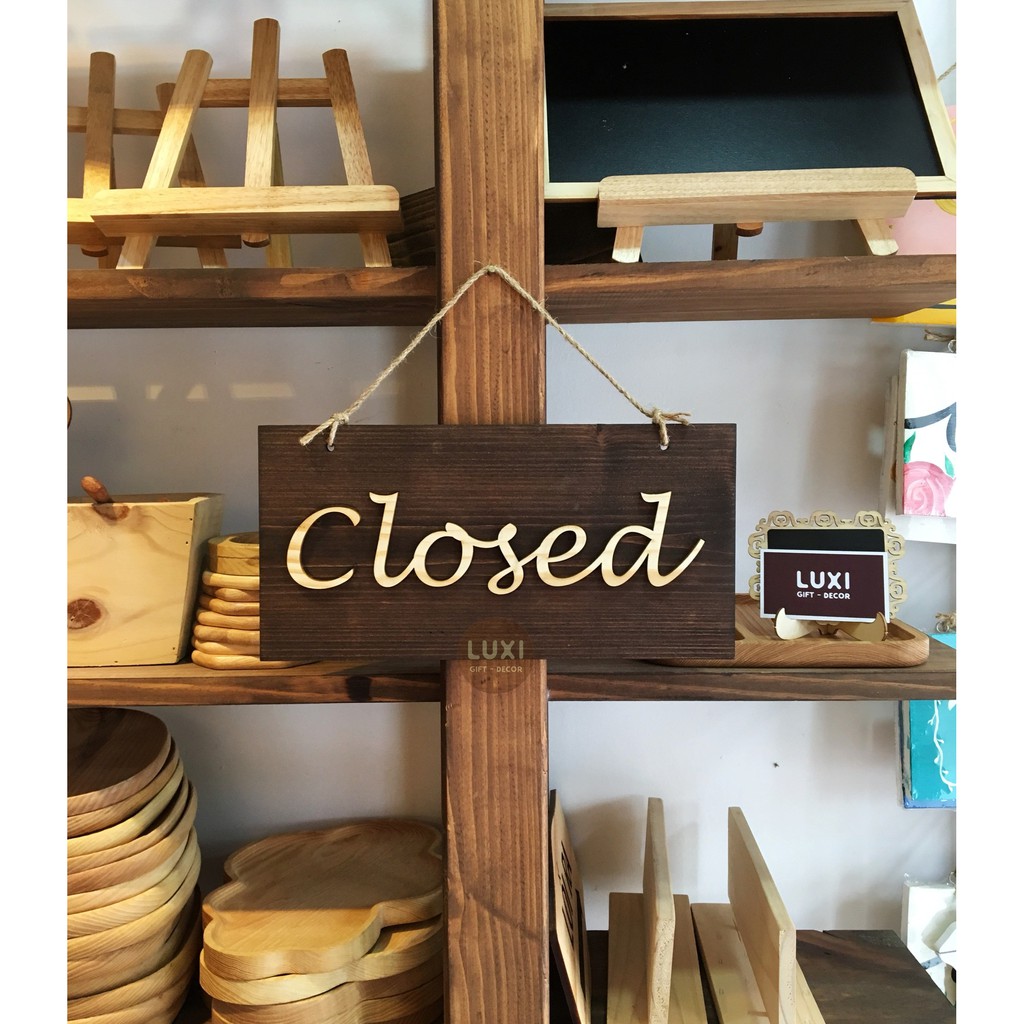 Bảng gỗ treo cửa 2 mặt Open(kéo qua/Pull) - Closed LUXI decor