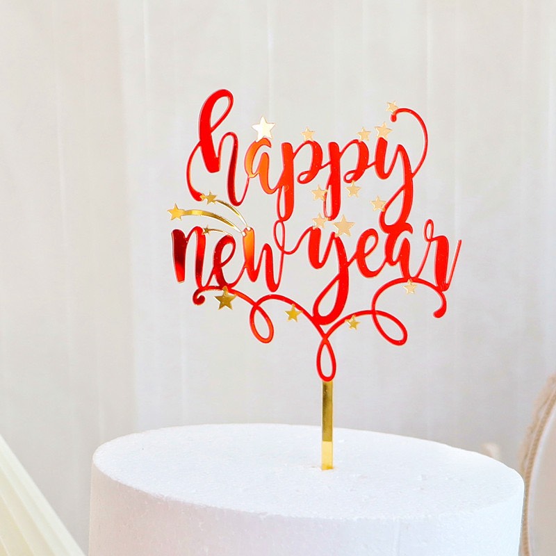 Toper mica chữ happy new year chúc mừng năm mới tết qt135