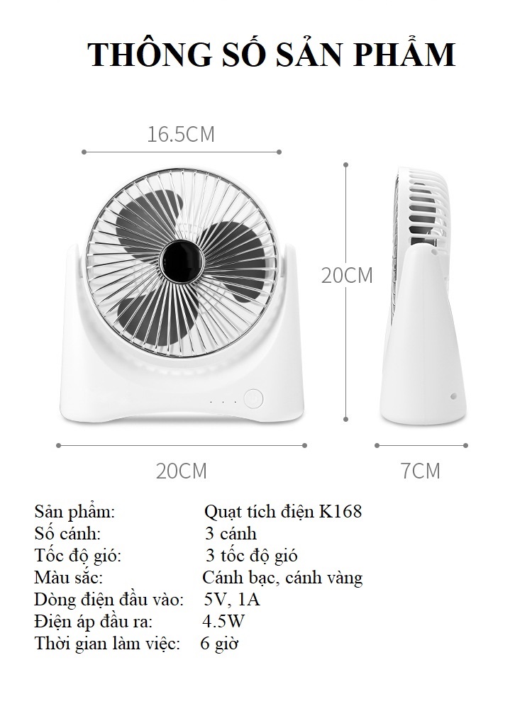 Quạt Tích Điện Mini Để Bàn Nhỏ Gọn