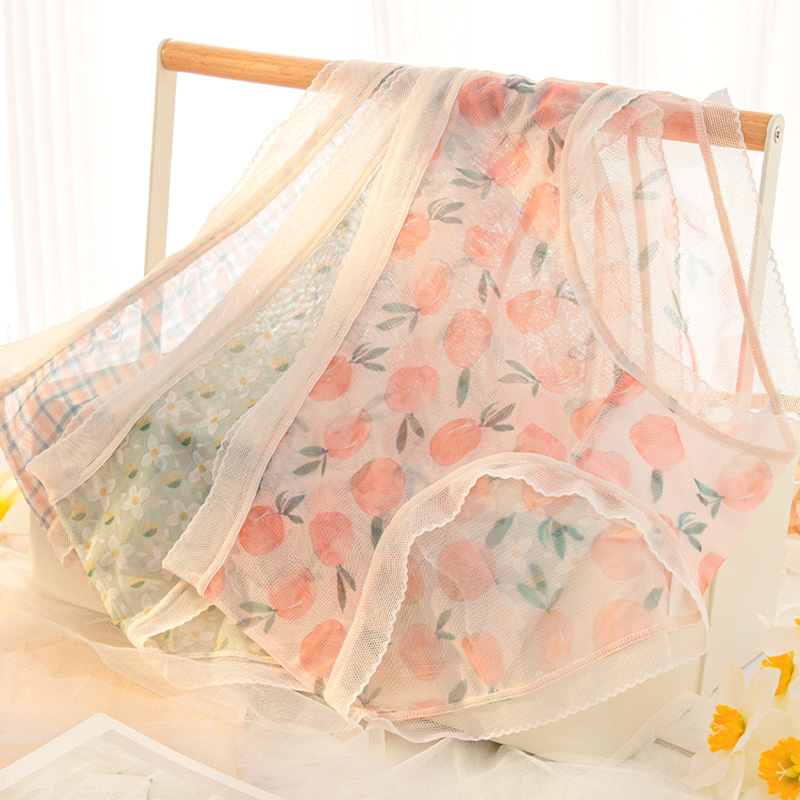 Quần lót nữ voan lụa su lưới tàng hình họa tiết hoa lá cạp thấp bản lưng không viền dễ thương freesize 55kg - KAShop