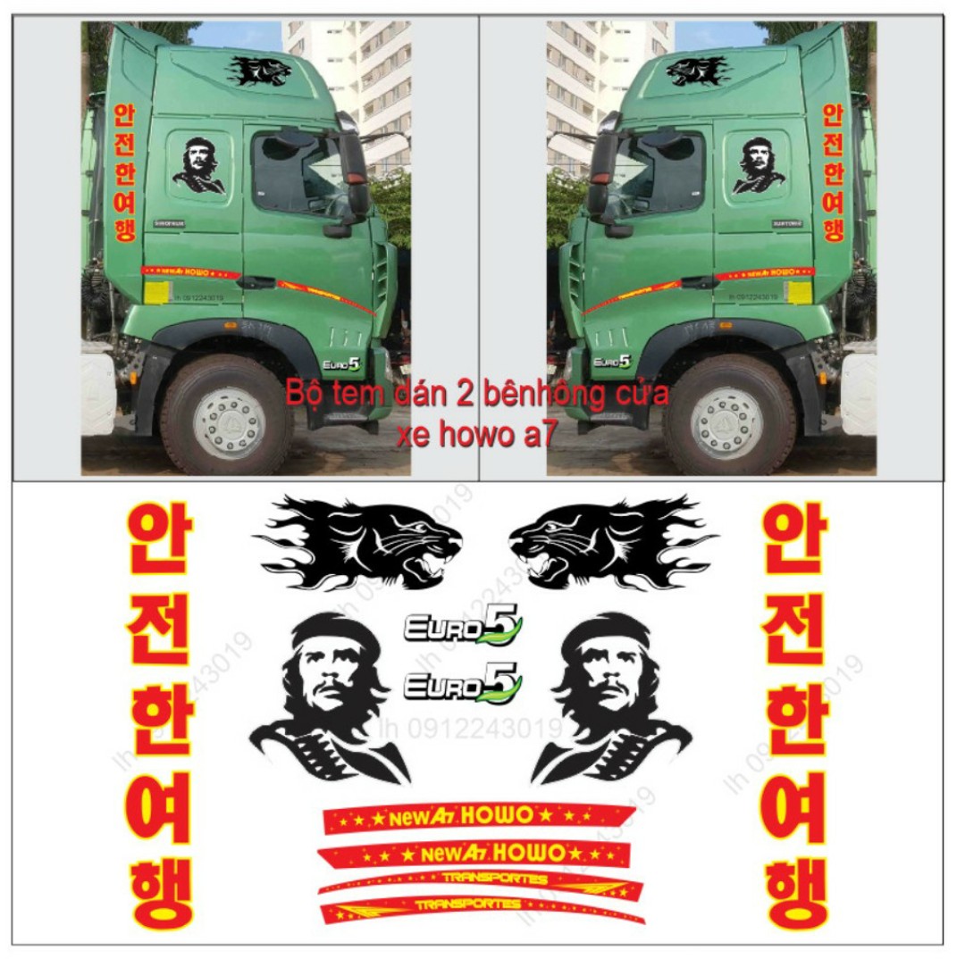 Combo bộ tem dán hai bên cửa xe howo A7