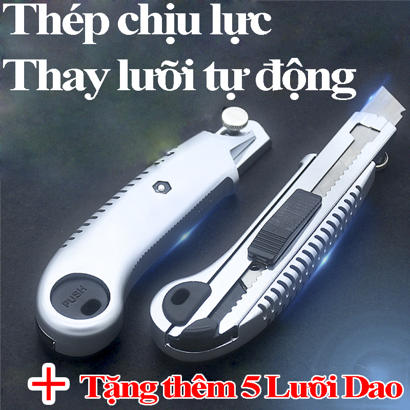Dao rọc giấy Khung Thép chịu lực Thay lưỡi tự động, Tặng 5 lưỡi dao 18mm