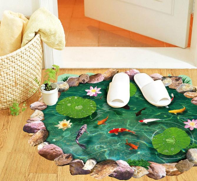 [HCM]Decal trang trí Hồ cá Koi tròn 3D. Nhựa PVC độ bền cao không thấm nước. 100% thương hiệu mới chất lượng cao 