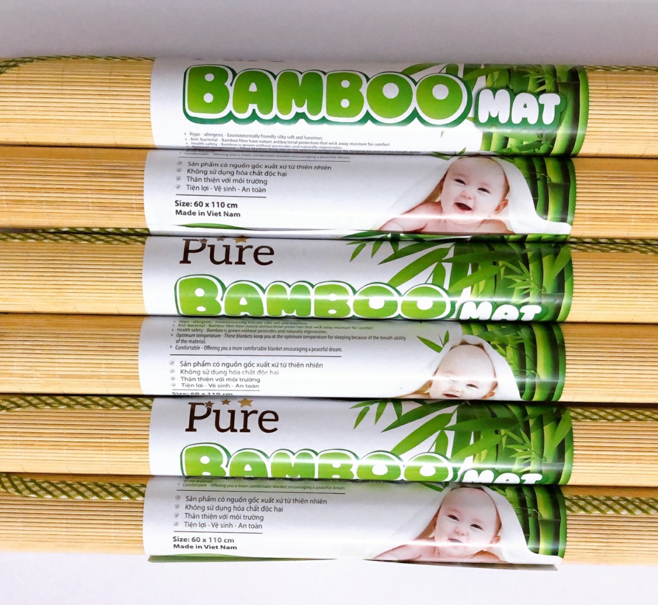Chiếu TĂM TRE Bamboo kích thước 60×110cm ( MÀU SÁNG)