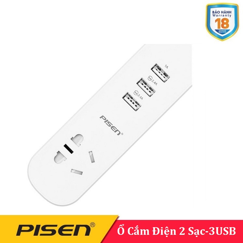 Ổ cắm điện Pisen KY-23 EP  ( 2 AC , 3USB ) -BH 18 Tháng