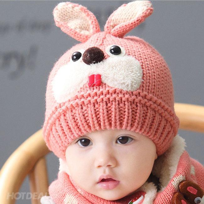 Set mũ len tai thỏ kèm khăn cho bé