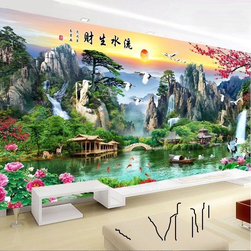 Tranh thêu phong cảnh khổ lớn 237 x1m