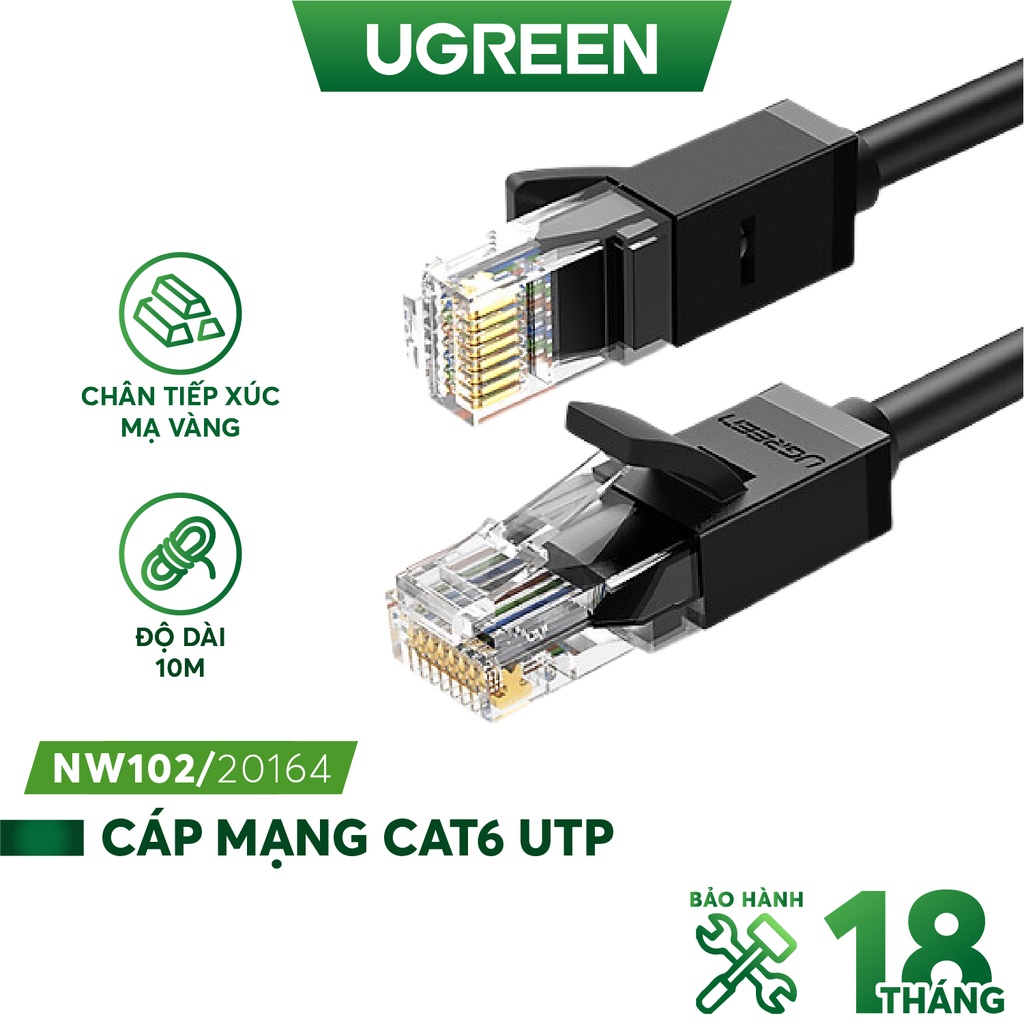 Cáp mạng đúc sẵn Cat6 tròn dài 10m  Ugreen 20164 cao cấp