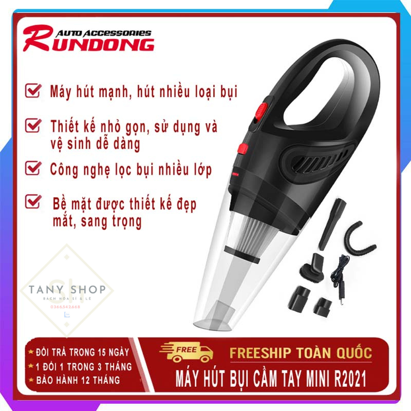 { CHÍNH HÃNG RUNDONG }  Máy Hút Bụi Cầm Tay Xe Hơi, Ô Tô Cao Cấp Không Dây Đa Năng – Máy Hút Bụi Mini R-6053 Nhỏ Gọn Tiện Lợi Máy Hút Bụi 4 Trong 1 Hút Bụi, Bơm Hơi, Đo Áp Suất Và Đèn Led-RUNDONG ( BẢO HÀNH 12 THÁNG )