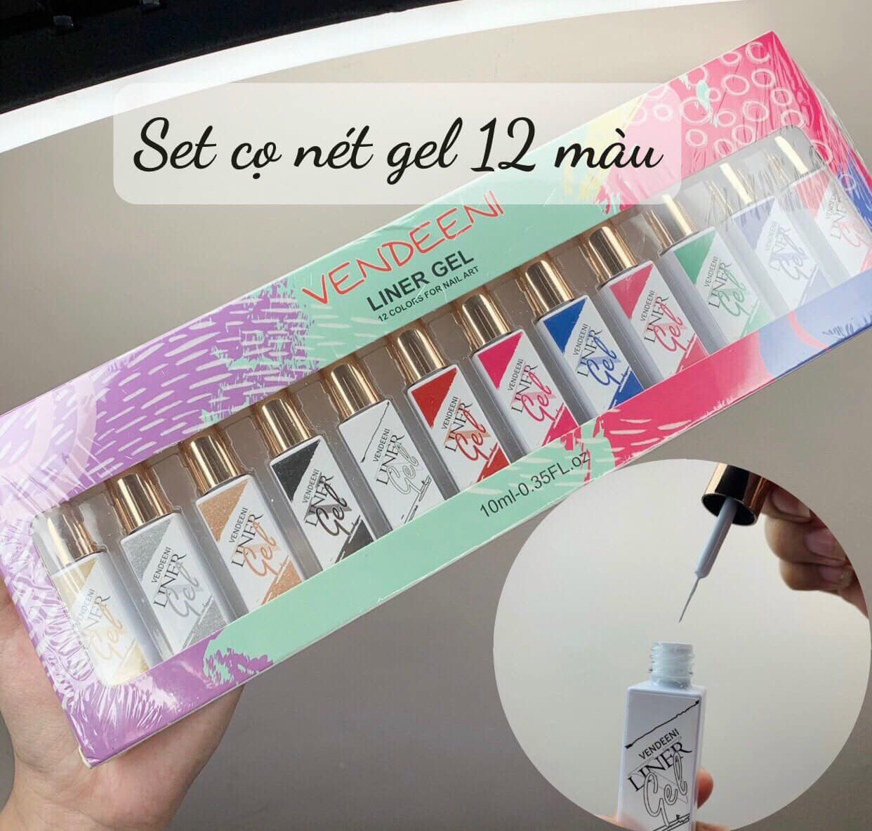 Set cọ nét vendeeni 12 màu, gel vẽ nét dành cho nail