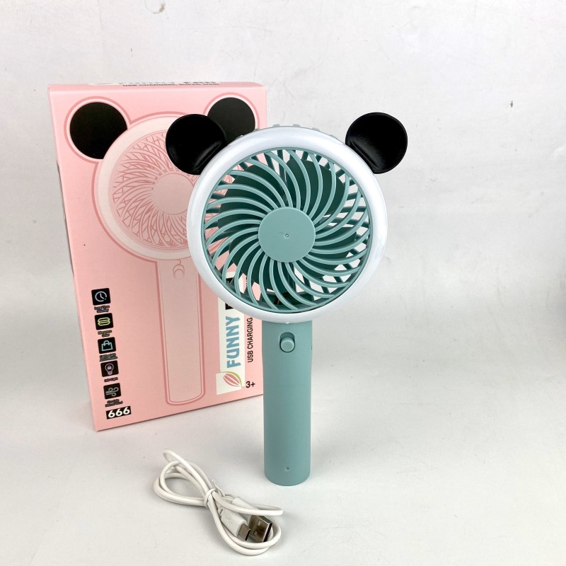 Quạt Cầm Tay Tích Điện GUTEK F666 Hình Tai Gấu Có Đèn Led Sáng, Nhiều Chế Độ Quạt Mát