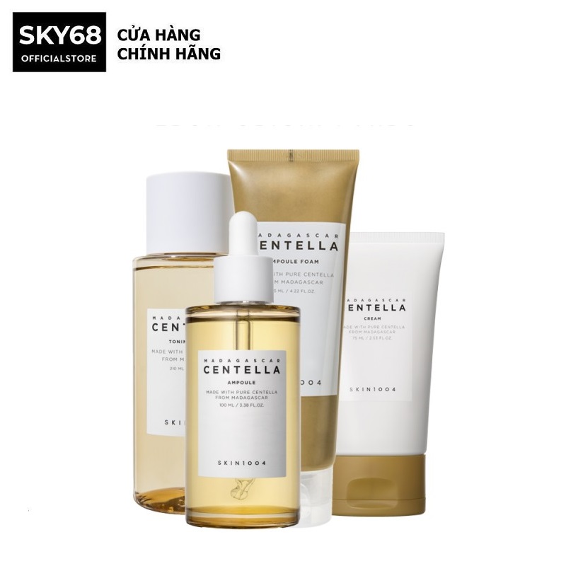 Bộ 4 Sản Phẩm Chiết Xuất Rau Má Giảm Mụn, Phục Hồi Da Skin1004 Madagascar Centella (Srm+toner+sr+kem)
