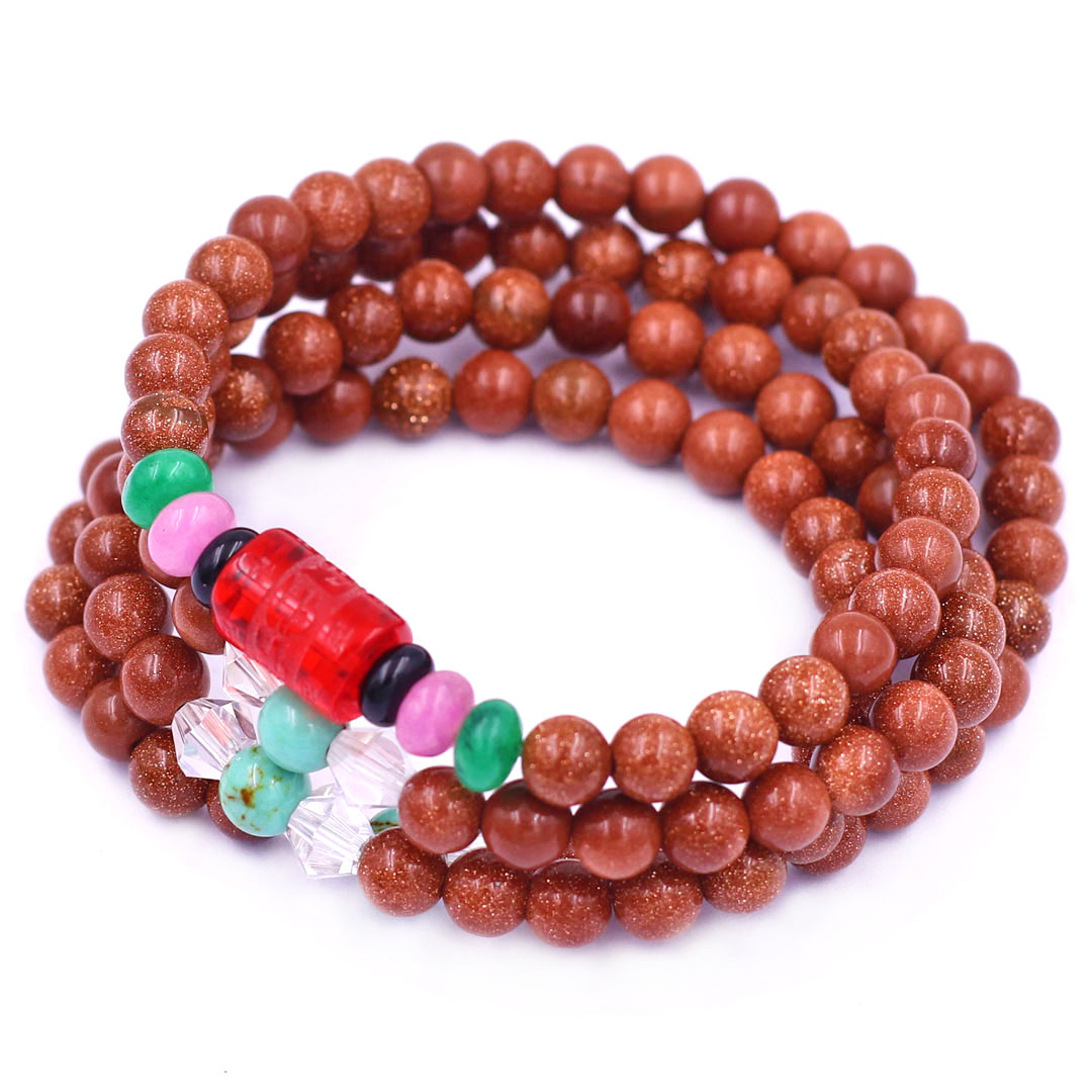 Chain bracelet 108 beads stone Jinsha 6 cups-rosary chain Feng Shui case par fire, tory-round chain bracelet rosary bracelets for women