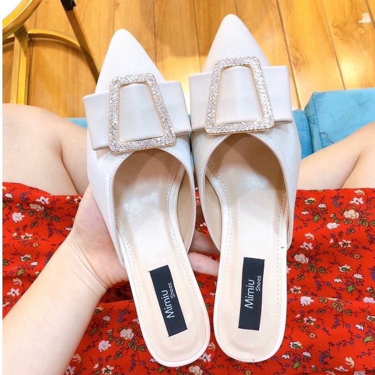 Giày sục nữ mũi nhọn đế xuồng, gót trụ