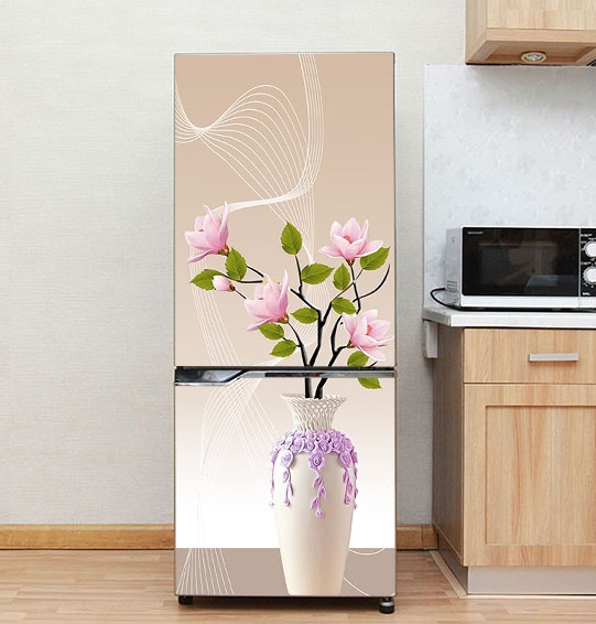Decal, miếng dán trang trí tủ lạnh - Mẫu bình Hoa Mộc Lan