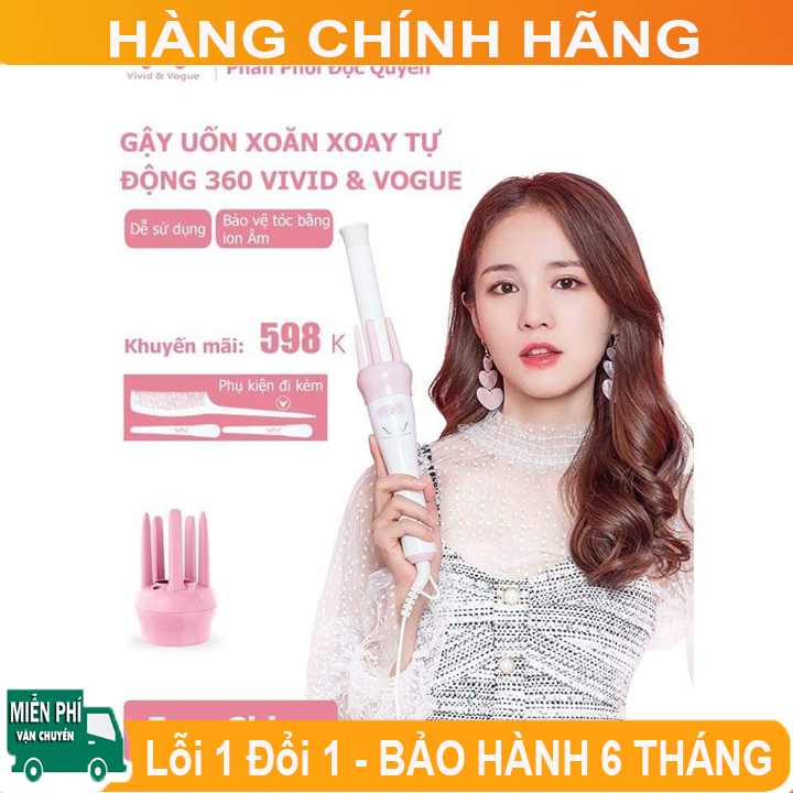 [HÀNG CHÍNH HÃNG] Máy Uốn Tóc Xoăn Xoay Tự Động 360 VIVID & VOGUE, Máy Làm Tóc Uốn Xoăn Tự Động. Bảo Hành 6 Tháng - Lỗi 1 đổi 1 Nếu Có Lỗi Của Nhà Sản Xuất !