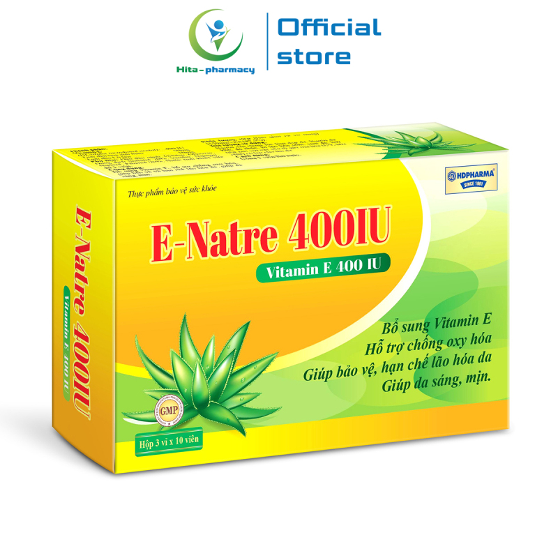 Viên uống Vitamin E, tinh dầu lô hội E-Natre 400 IU giúp đẹp da, chống lão hóa da - Hộp 30 viên giá rẻ