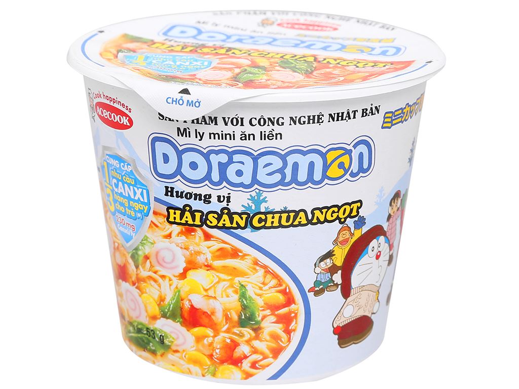 Thùng 6/12 ly mì ly mini doraemon hải sản chua ngọt 53g