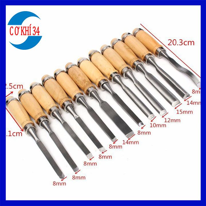 Đồ nghề thợ mộc 12 món - Bộ dụng cụ làm mộc cho thợ điêu khắc, thợ mộc - Bộ đục gỗ 12 món - Dụng cụ điêu khắc gỗ