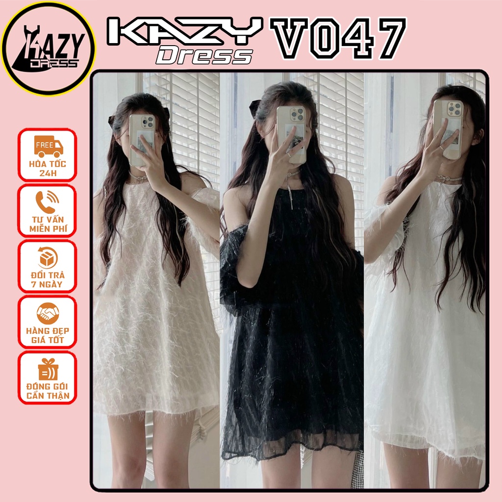 HOÀN TIỀN 15% - Váy cổ yếm trễ vai tơ lông mềm mịn phong cách tiểu thư KAZY DRESS V047