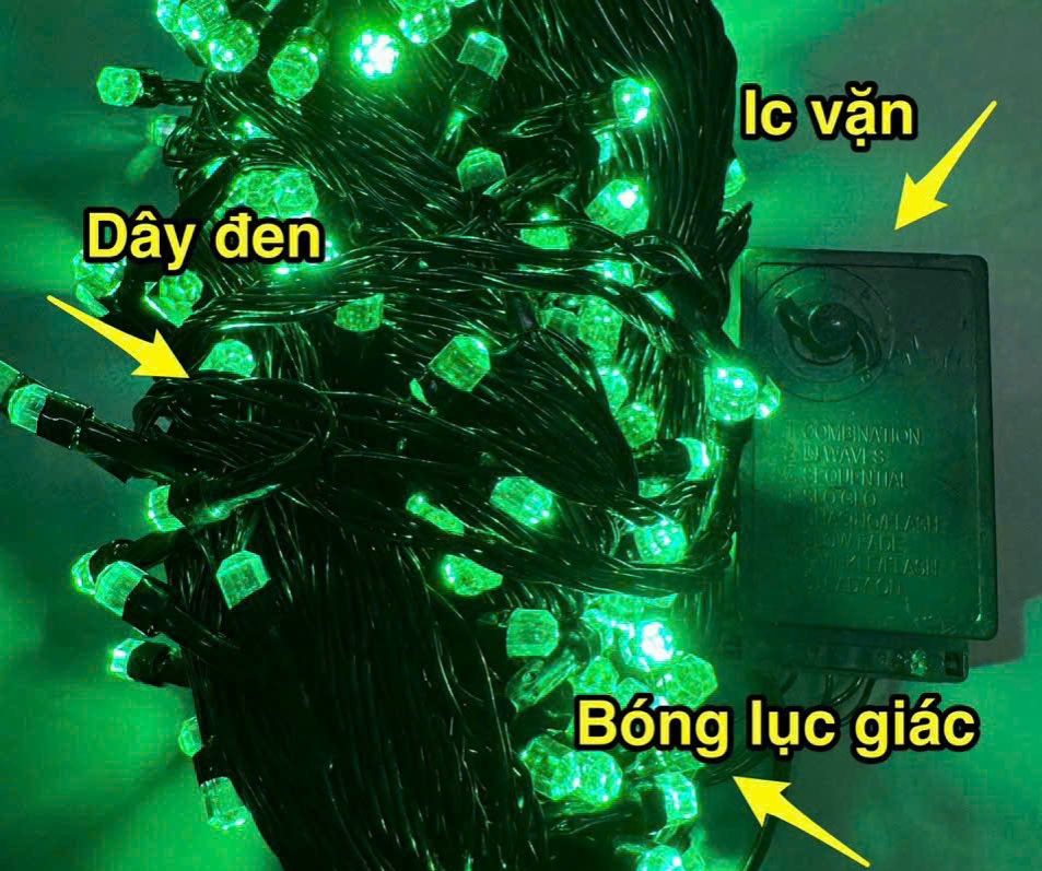 DÂY LED CHỚP LỤC GIÁC V8 40M 150 BÓNG NHIỀU MÀU (DÂY ĐEN)