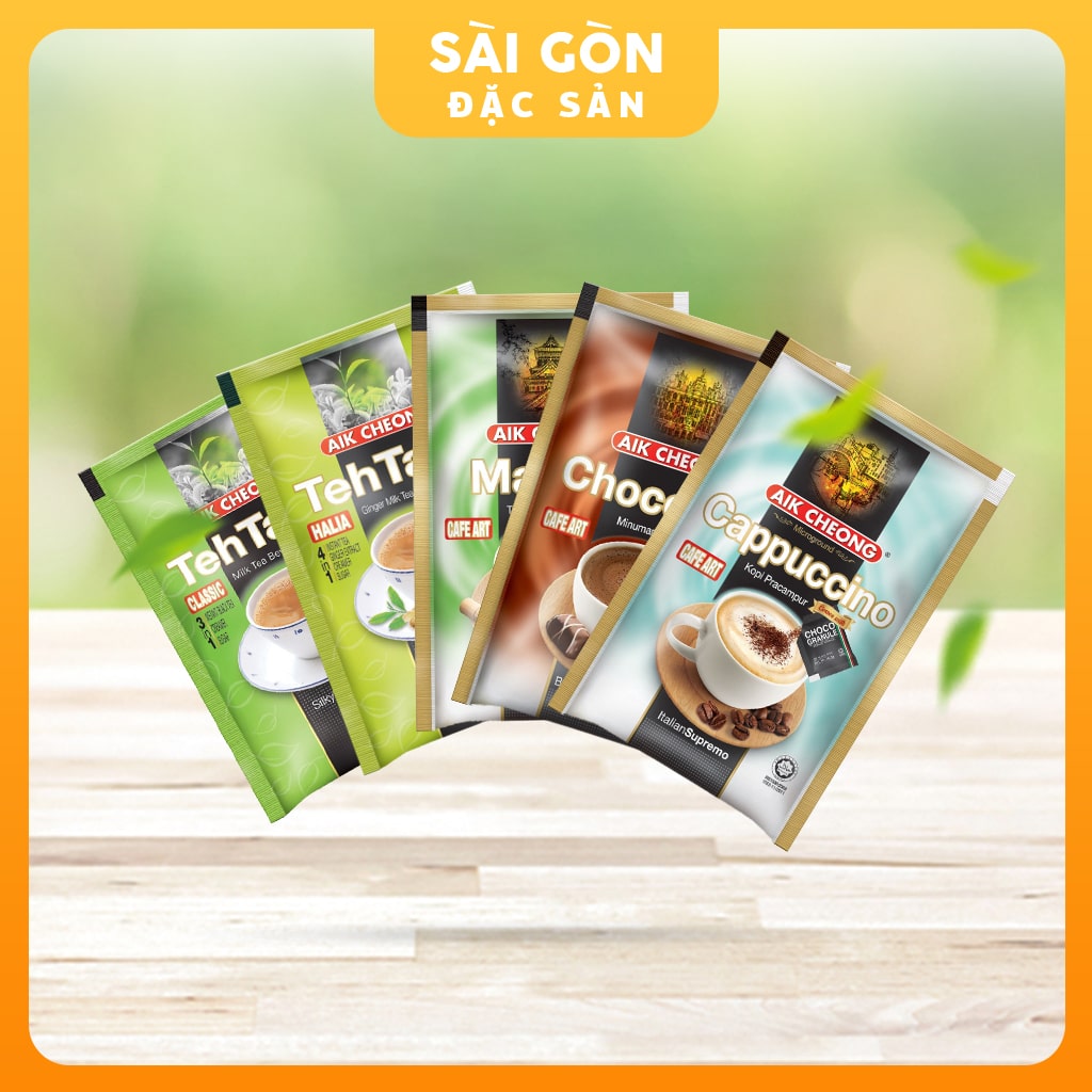 Combo 5 gói nhỏ trà sữa Aik Cheong Malaysia dùng thử Truyền thống, Matcha, Gừng, Chocolate, Capuchino