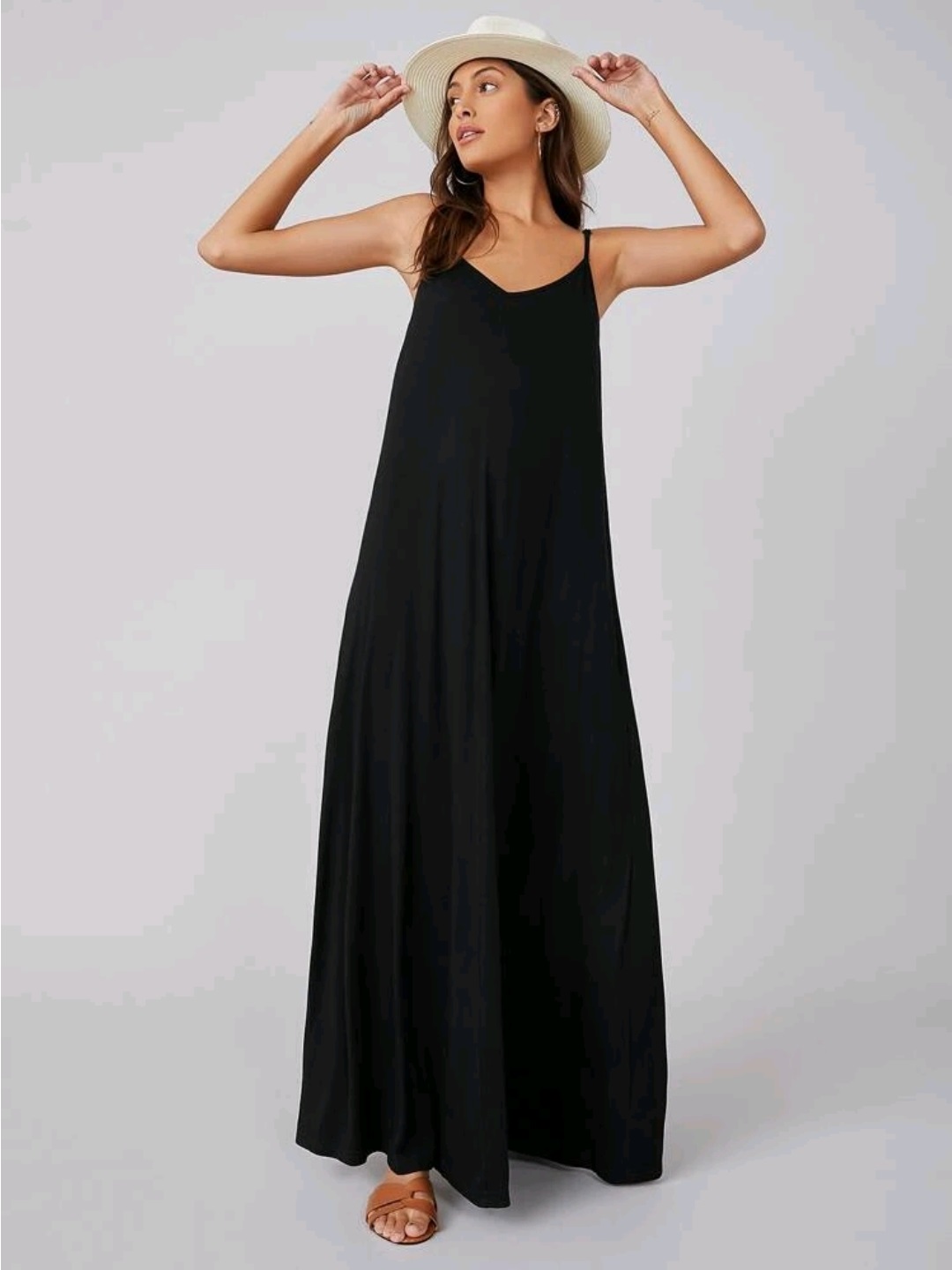 [HÀNG MỸ] Đầm dây maxi TAHARI linen cổ V đen