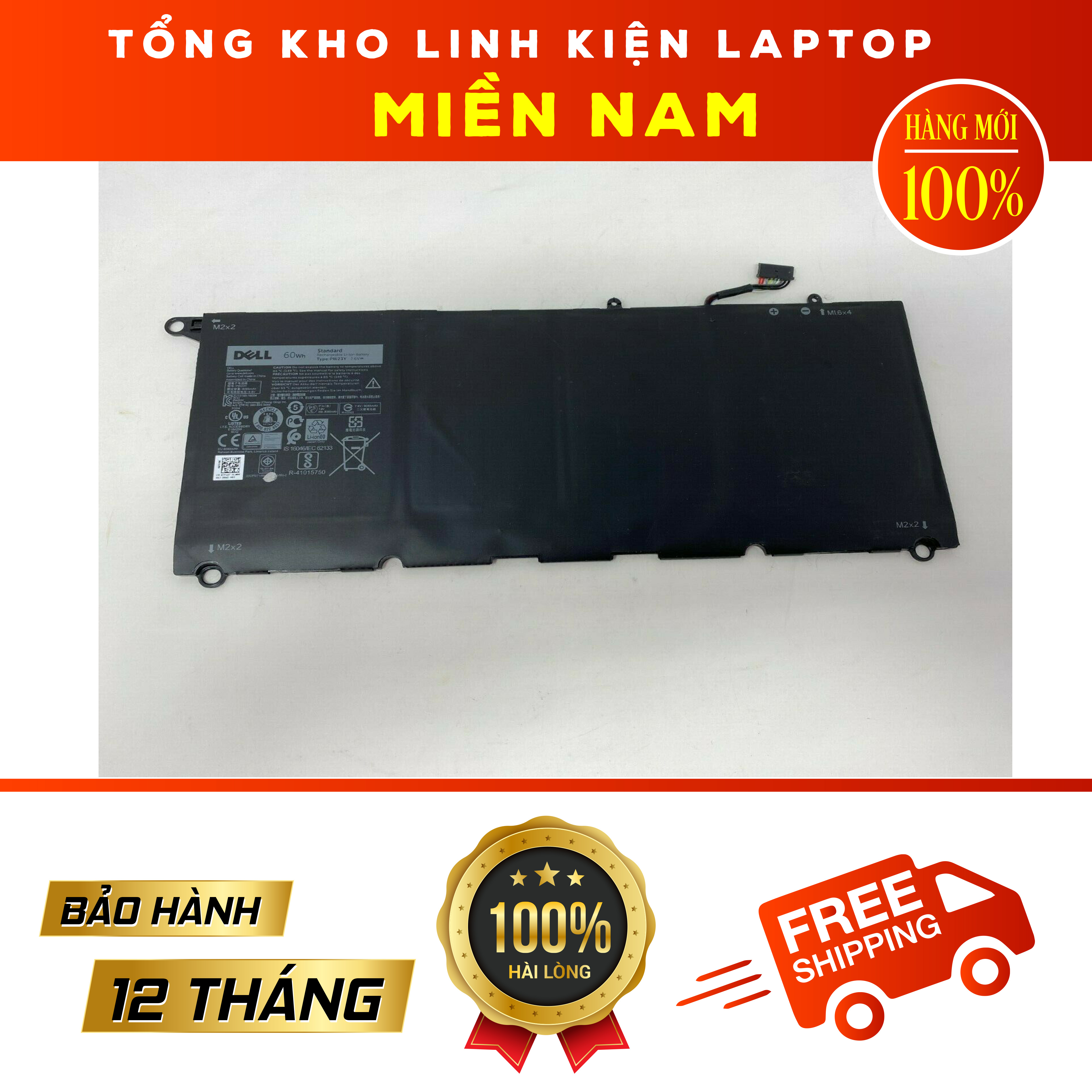 Pin cho laptop dell xps 13 9360 xps 2017 mã pin pw23y loại 56wh hàng zin có logo