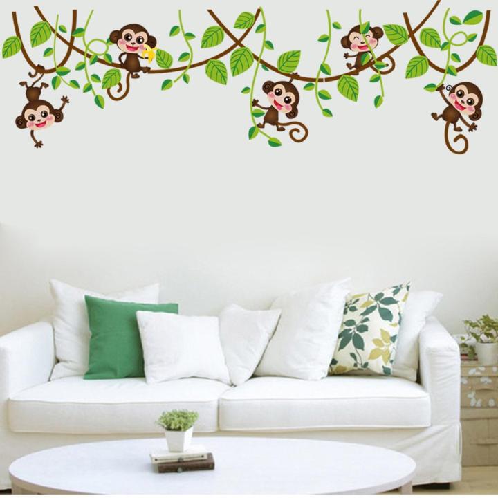 Decal dán tường khỉ đùa nghịch trên dàn dây leo cho bé Sticker Tranh Dán Tường AY7247- Decal dán tường cho bé - Decal dán tường động vật
