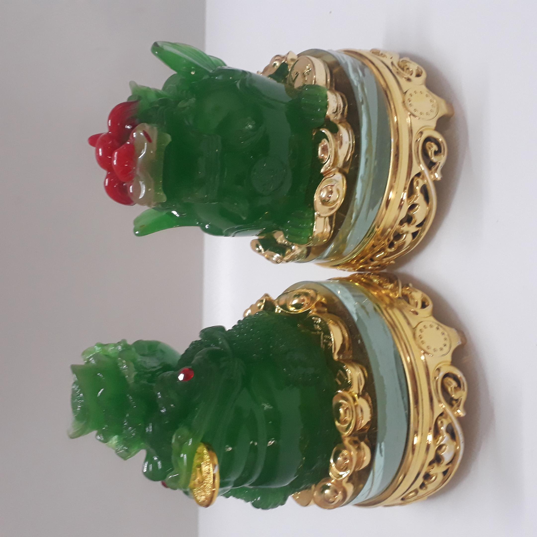 Combo cóc ba chân ngậm tiền cõng bắp cải và tỳ hưu đế kính cao 15 cm