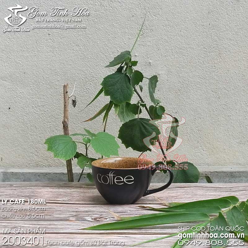Ly tách uống trà cafe 180ml men đen lòng gốm