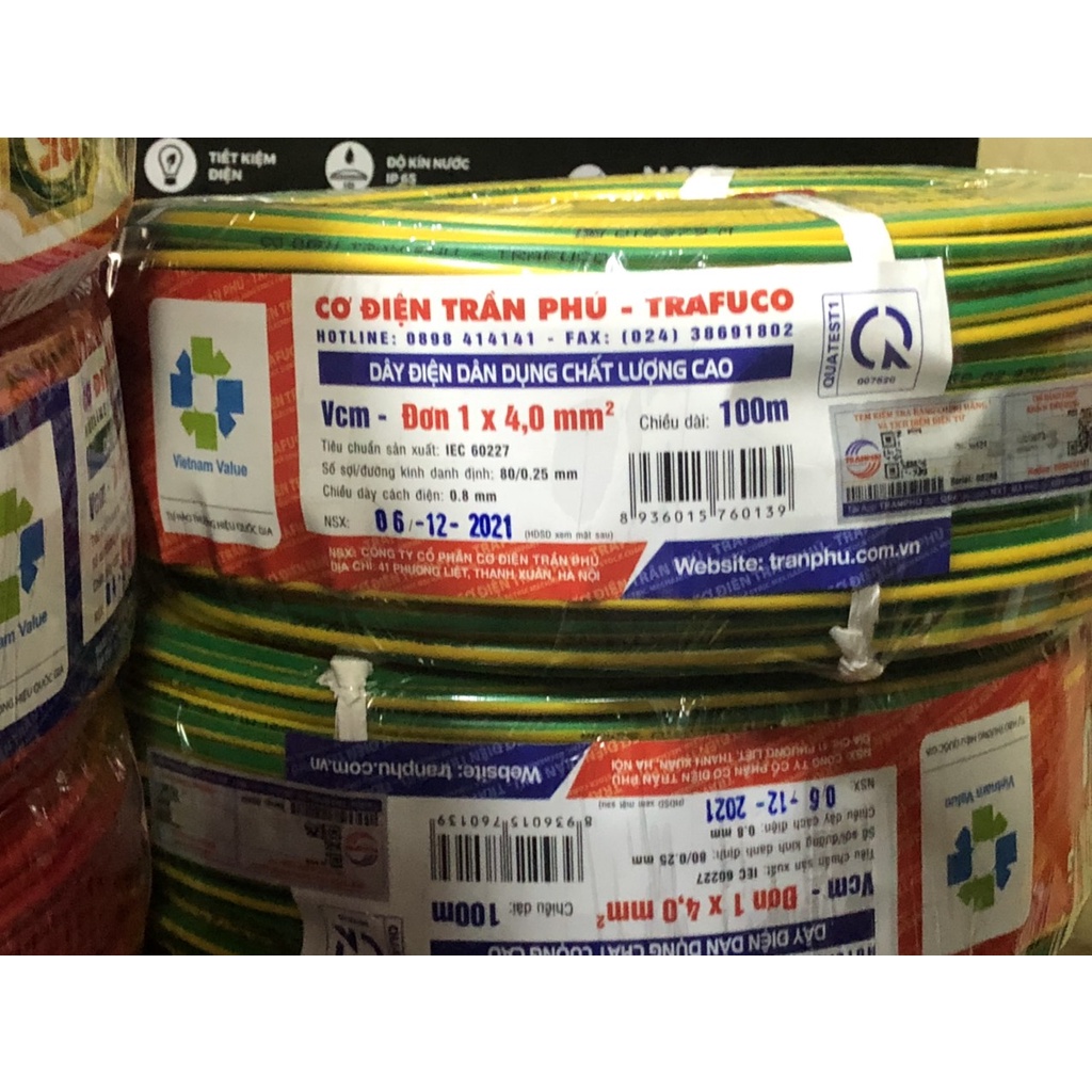 Dây điện đơn mềm 1x4.0 Trần Phú (Cuộn 100M)