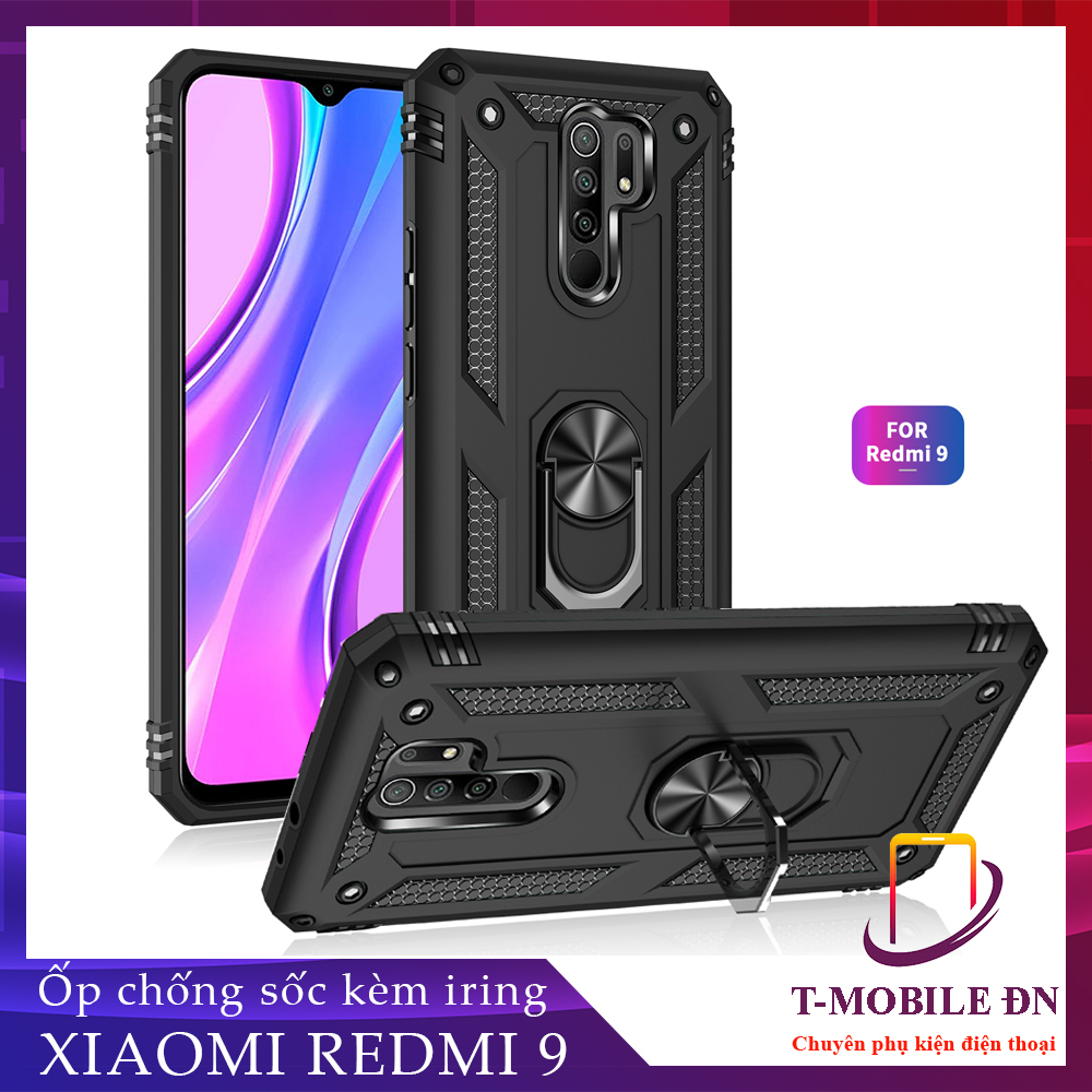 Ốp lưng Xiaomi Redmi 9 chống sốc 2 lớp kèm nhẫn iring làm giá đỡ bảo vệ máy toàn diện chuẩn châu âu