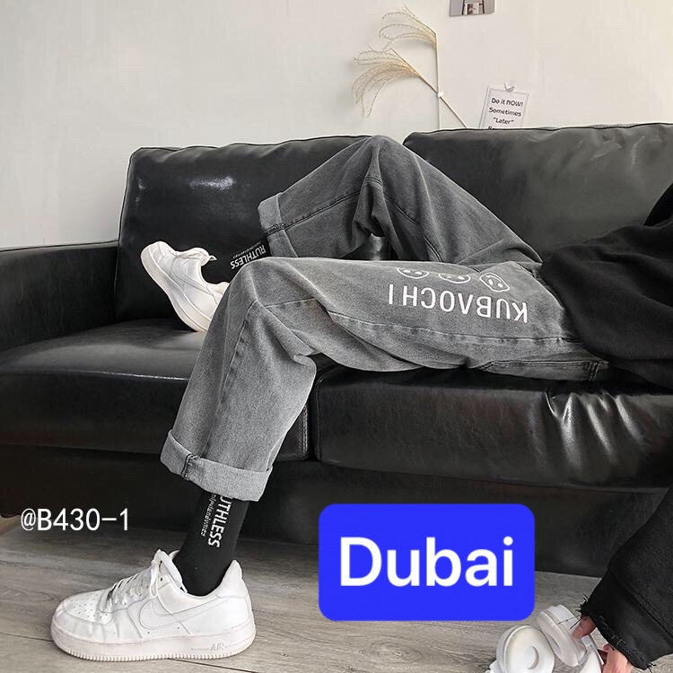 QUẦN BAGGY JEAN NAM CHẤT BÒ ỐNG RỘNG DÀI THÊU CHỮ KUBAOCHI HÈ HOT TREND ULZZANG CAO CẤP - DUBAI FASHION