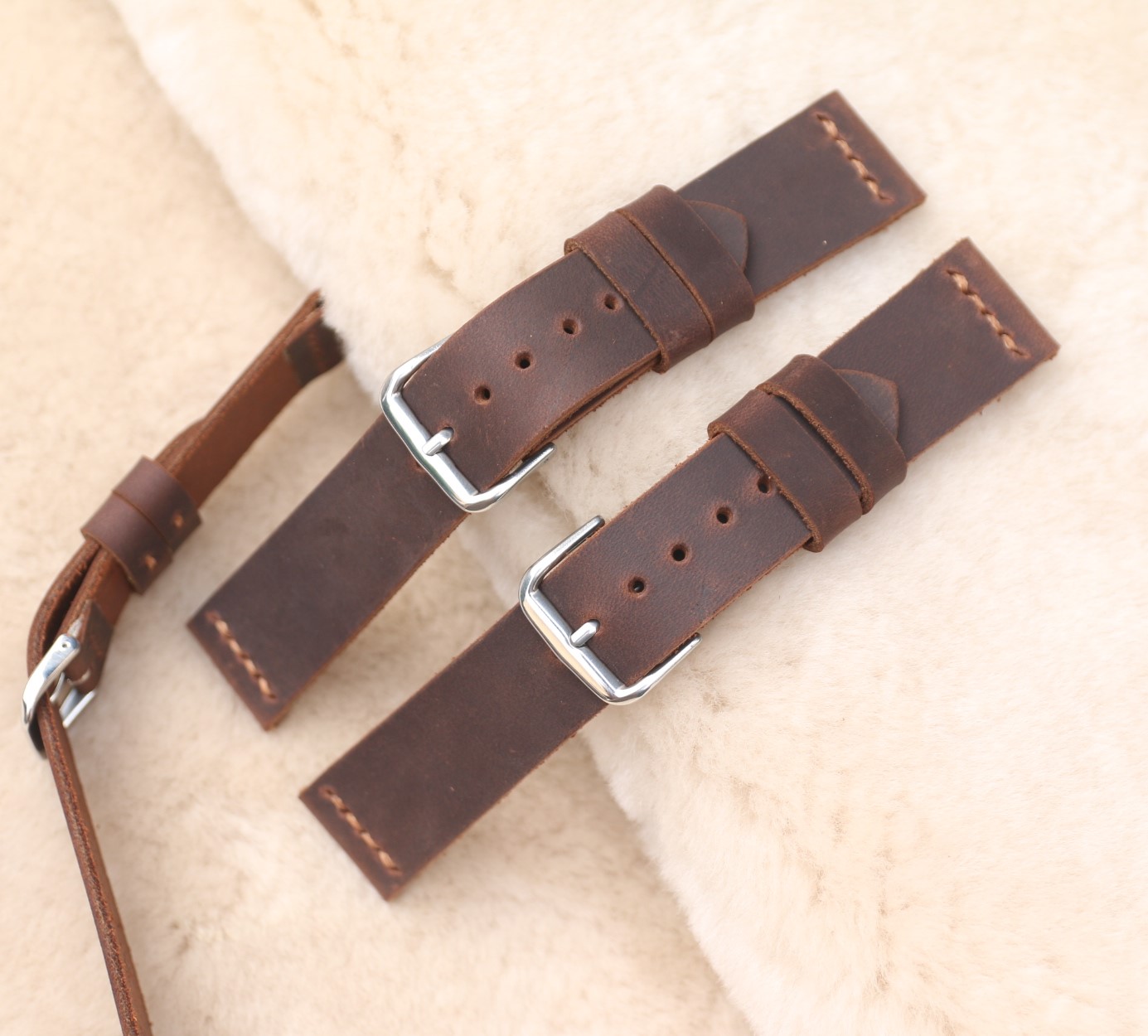 Dây đồng hồ da bò sáp handmade Nâu đỏ sậmt cực bụi